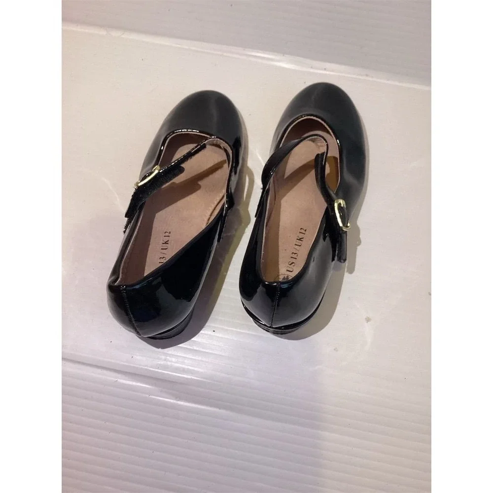 Girls' Black Mary‎ Jane Flats with Buckle Ankle Strap Size 13